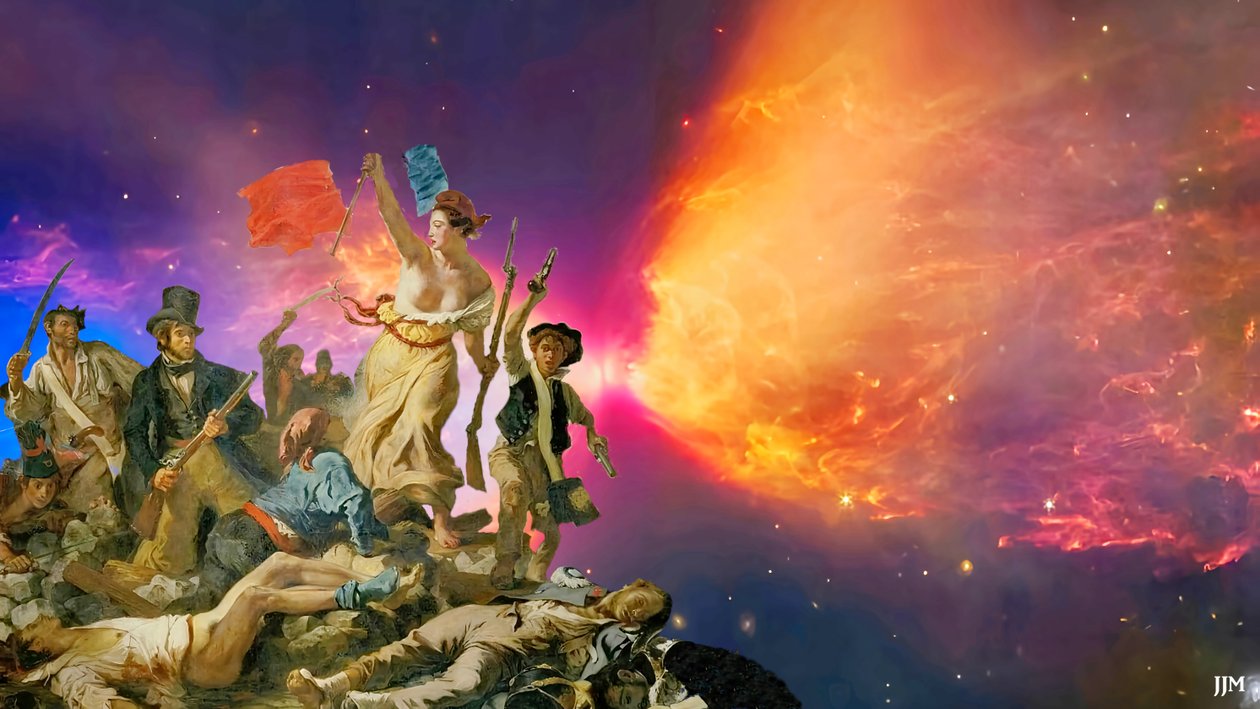 JJM-recreate: Delacroix-F_Liberty for the people+JWST od Josef Johann Michel
