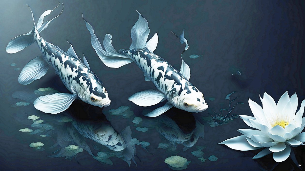malba inkoustem: Koi-Karpfish_white marble_02 od Josef Johann Michel