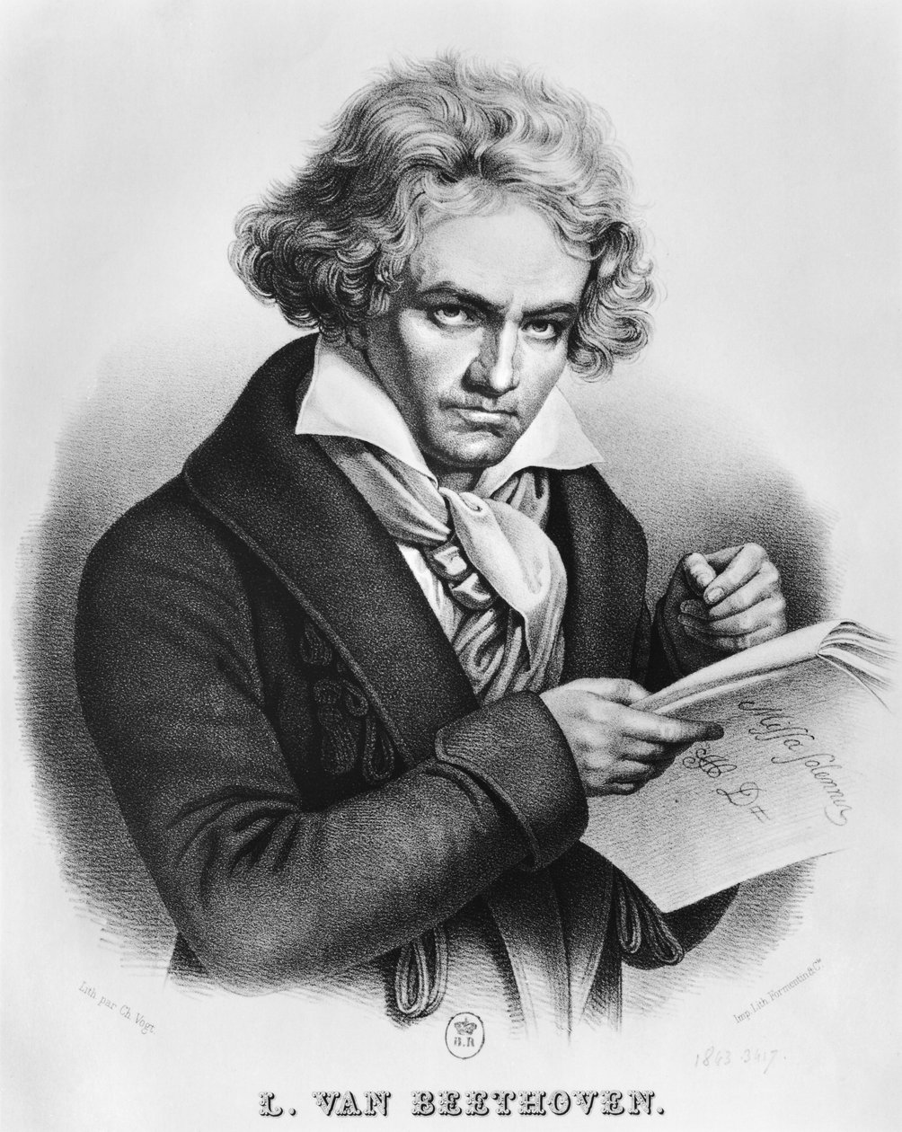 Ludwig van Beethoven (1770-1827) složil svou „Missa Solemnis“, vyrytou Charlesem nebo Pierrem Charlesem Vogtem od Joseph Carl Stieler