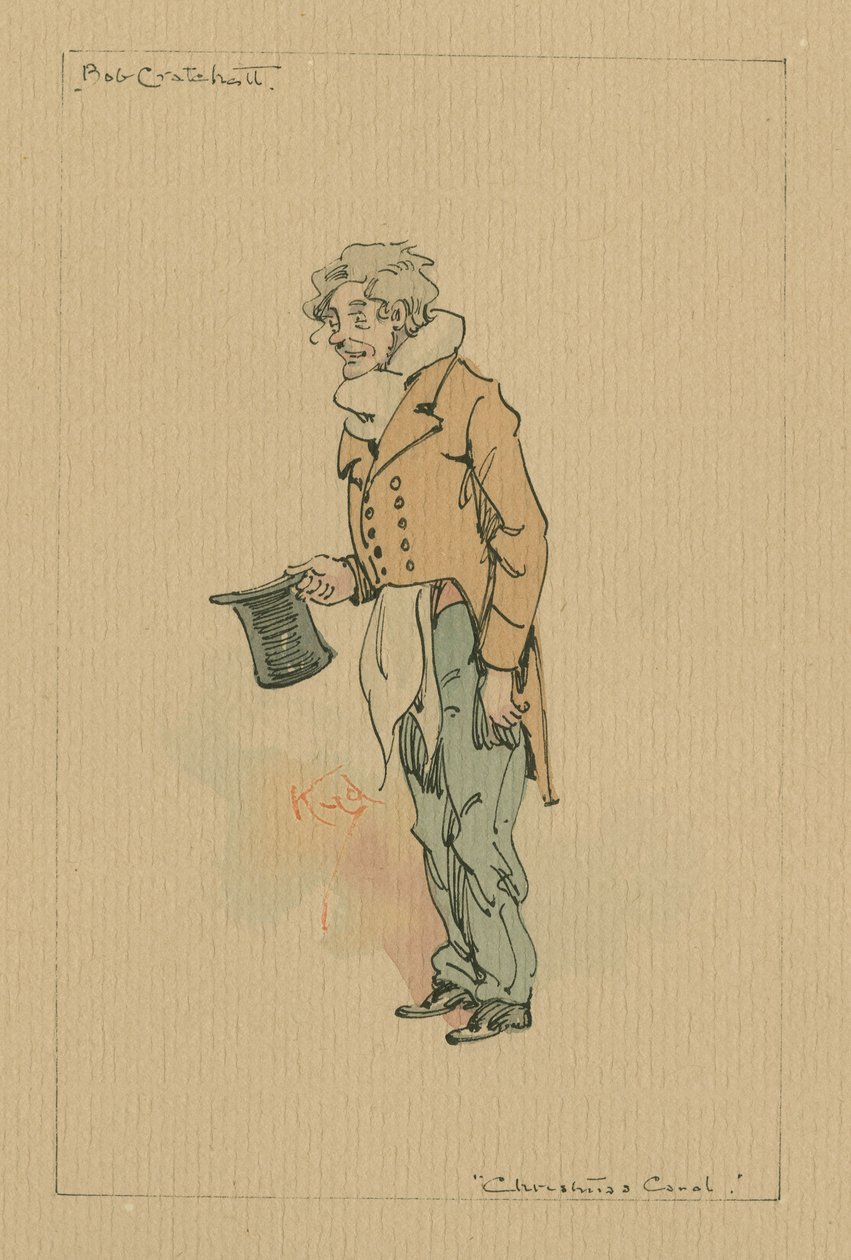 Bob Cratchit – A Christmas Carol, c.1920 (pero a inkoust s wc na papíře) od Joseph Clayton Clarke