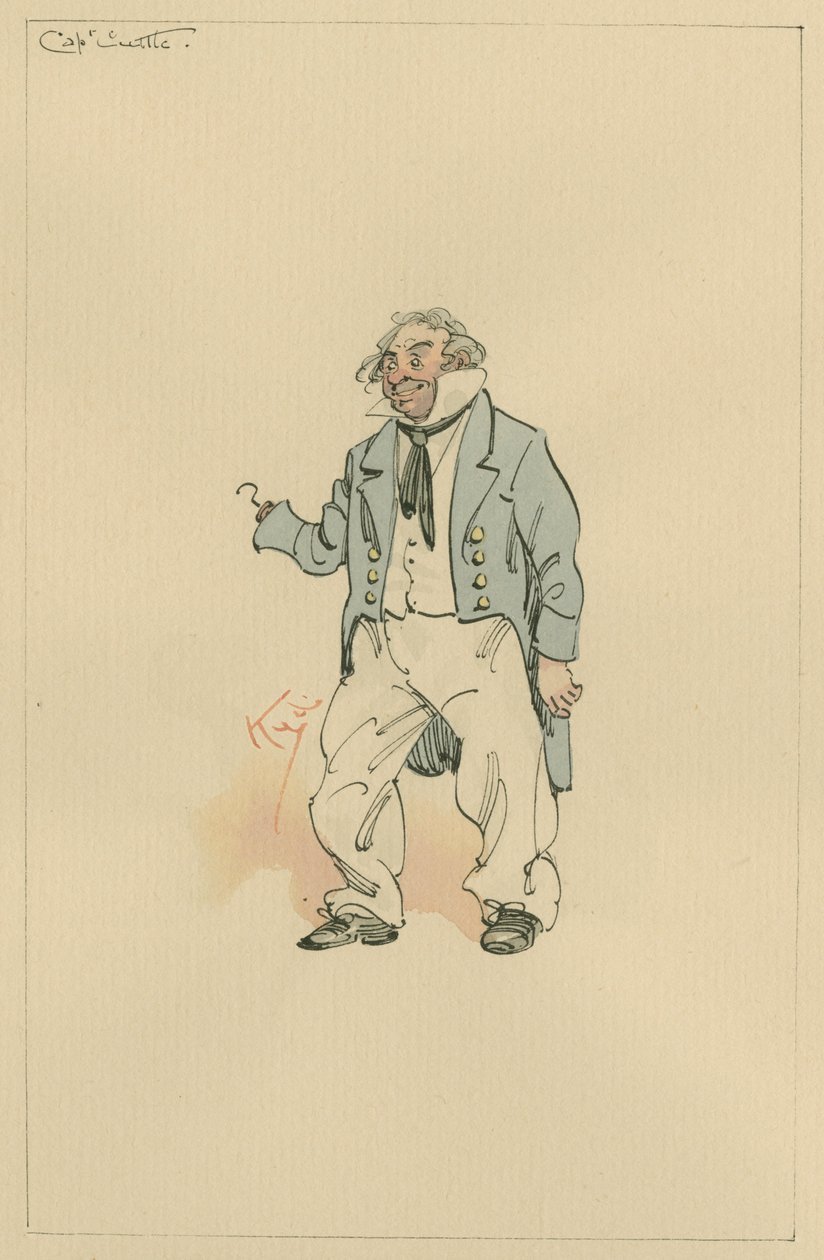 Kapitán Cuttle, cca 20. léta 20. století (pero a tuš s čb na papíře) od Joseph Clayton Clarke