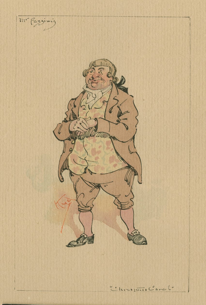 Mr Fezziwig - A Christmas Carol, c.1920s (pero a inkoust s wc na papíře) od Joseph Clayton Clarke