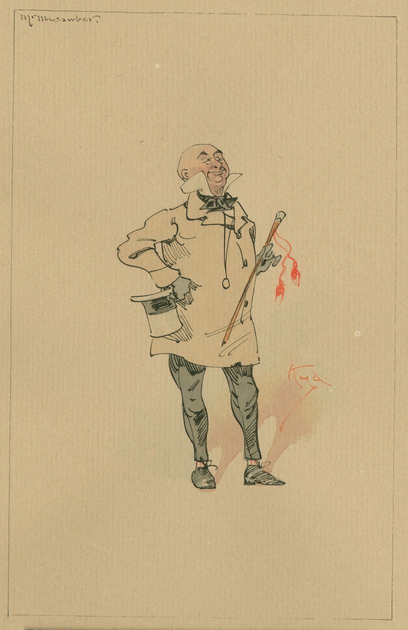 Mr Micawber, cca 20. léta (pero a inkoust s wc na papíře) od Joseph Clayton Clarke