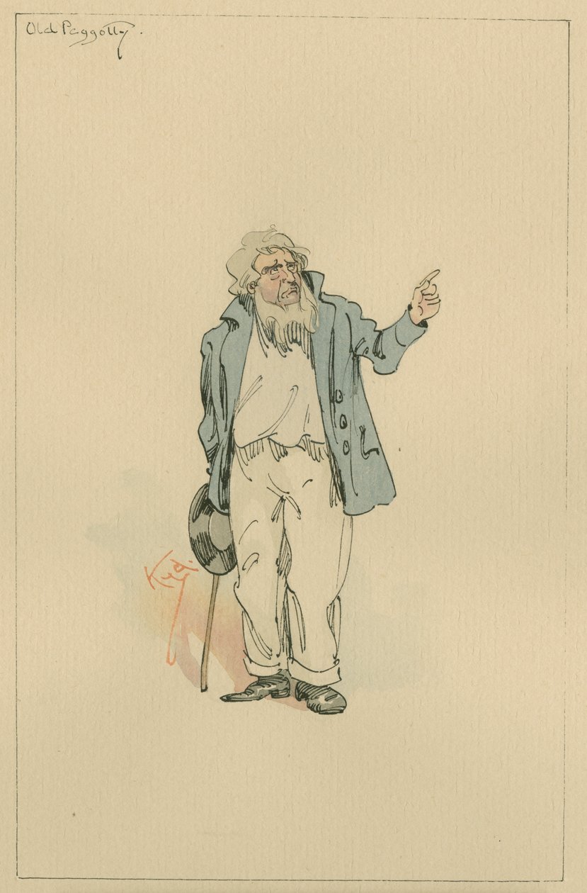 Old Peggotty, cca 1920 (pero a inkoust s wc na papíře) od Joseph Clayton Clarke