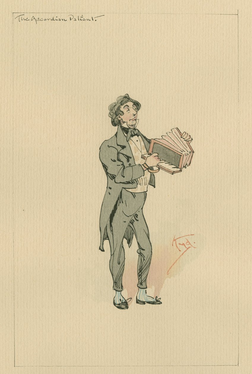 The Accordion Patient, c.1920 (pero a inkoust s wc na papíře) od Joseph Clayton Clarke