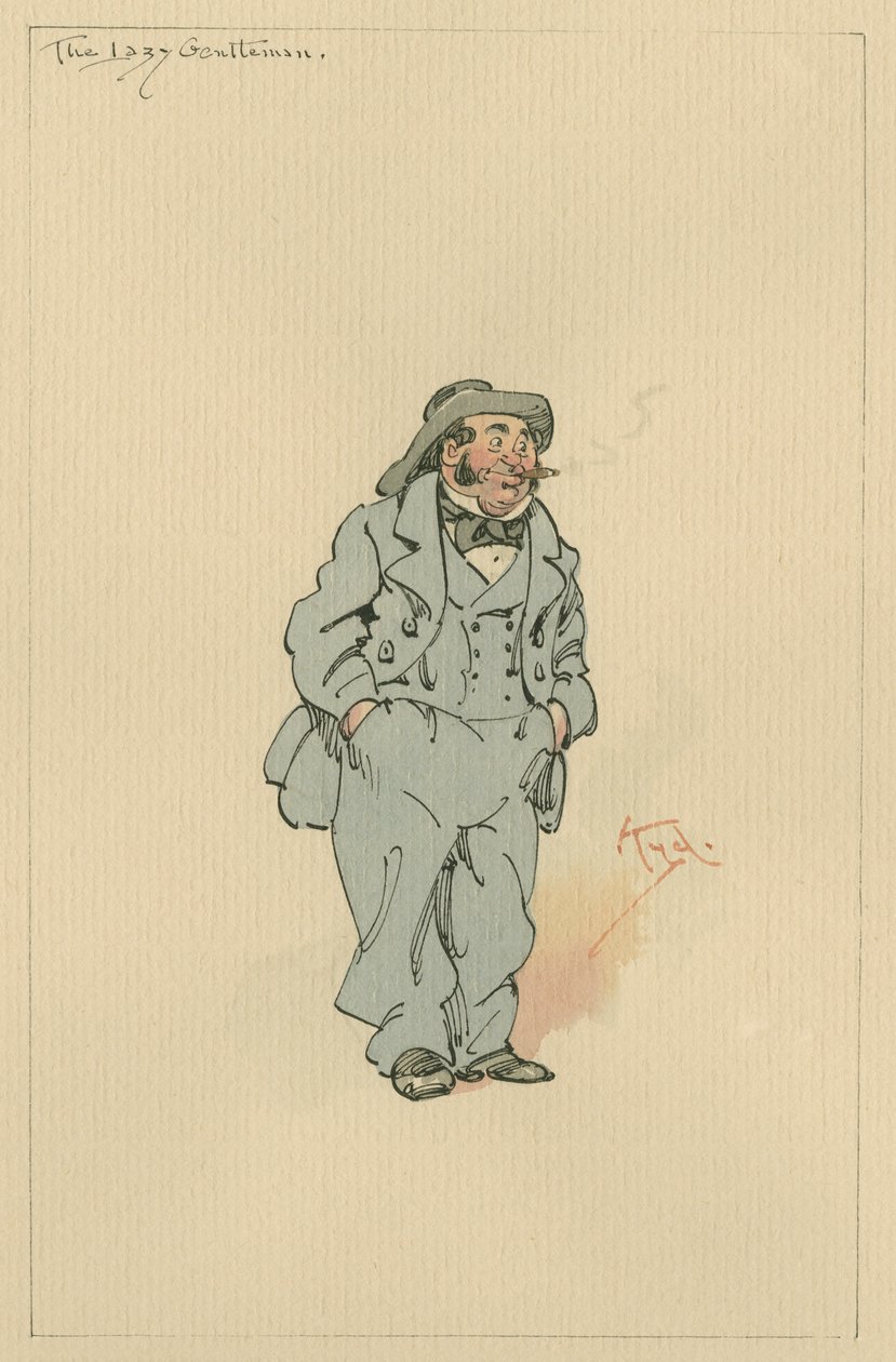 The Lazy Gentleman, cca 1920 (pero a inkoust s wc na papíře) od Joseph Clayton Clarke
