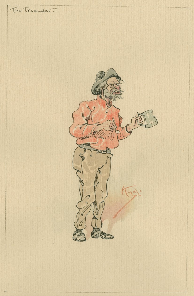 The Traveller, cca 1920 (pero a inkoust s wc na papíře) od Joseph Clayton Clarke
