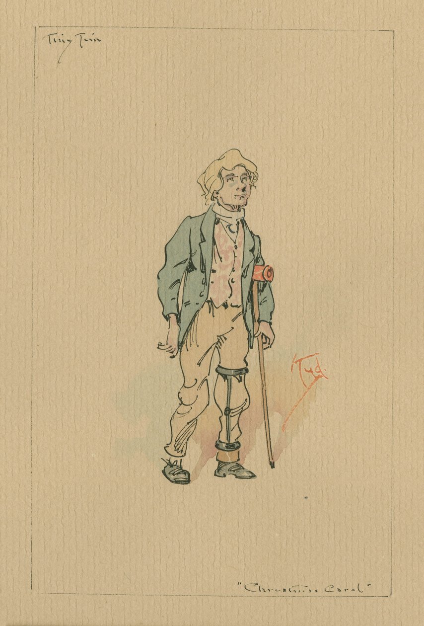 Tiny Tim - A Christmas Carol, c.1920 (pero a inkoust s wc na papíře) od Joseph Clayton Clarke