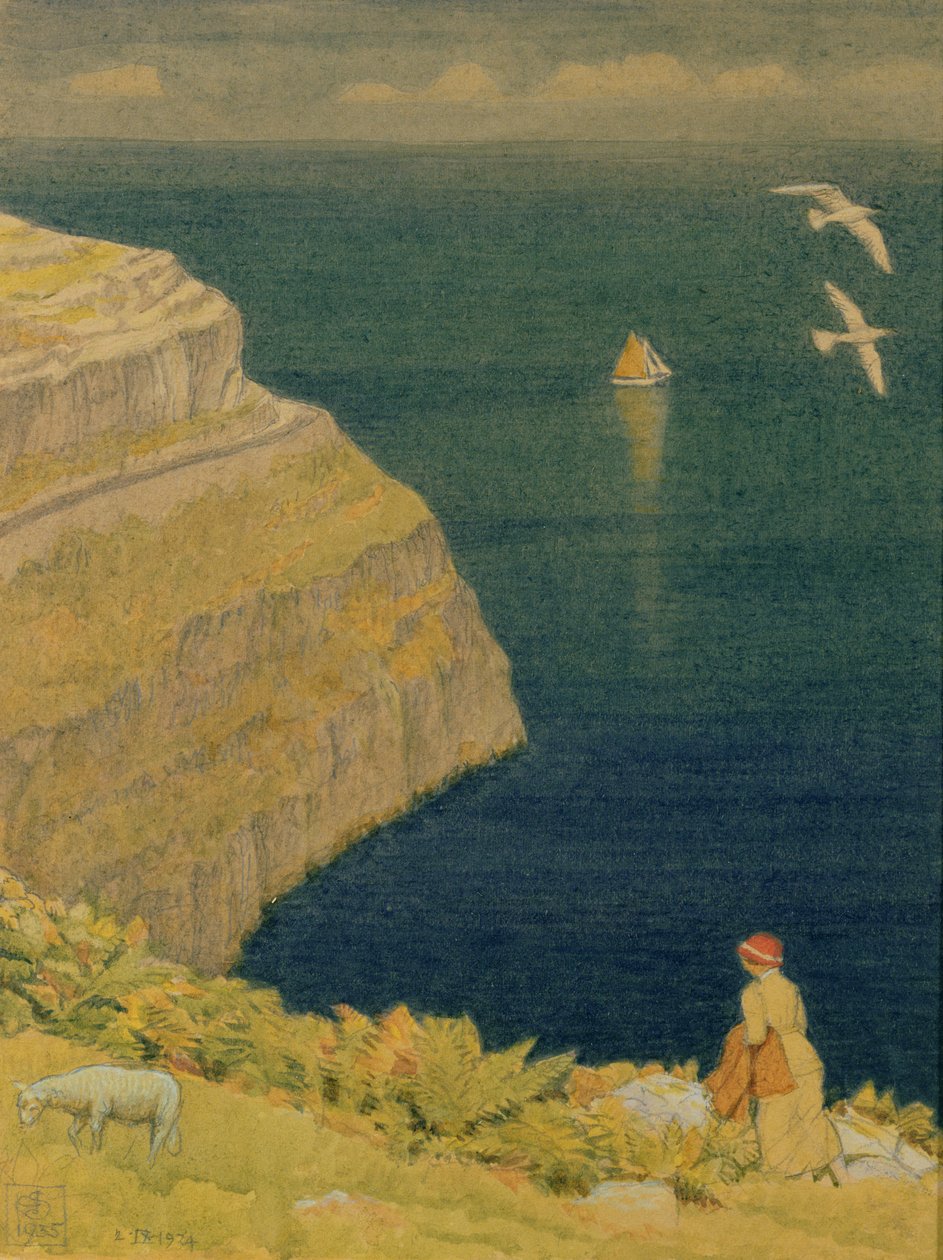 A Welsh Cliff, 1935 (wc a tužka na papíře) od Joseph Edward Southall