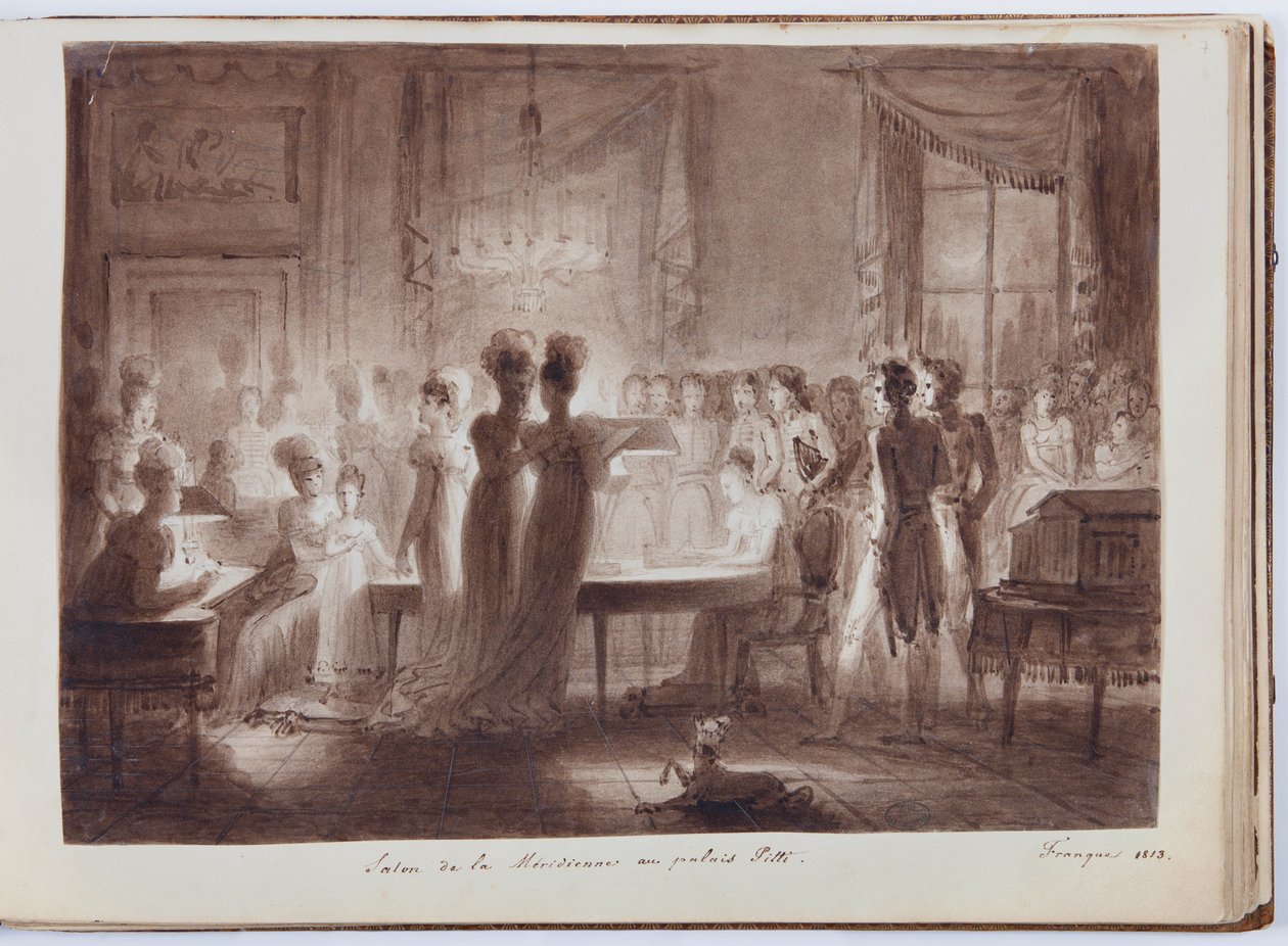 Pavilon Meridiana paláce Pitti ve Florencii, ilustrace z Velkého alba Elisy Bonaparte, 1813 (pero a inkoust na papíře) od Joseph Franque