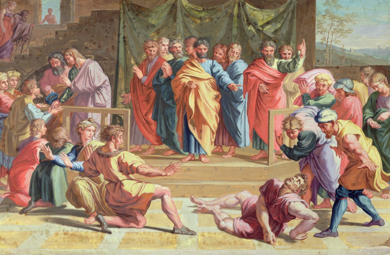 Smrt Ananiáše podle obrazu Raphaela (1483-1520) 1740 (barva těla přes grafit na pergamenu) od Joseph Goupy