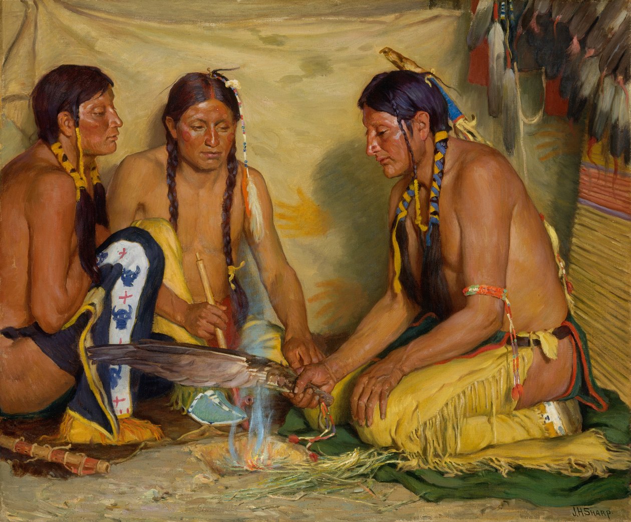 Výroba léku ze sladké trávy, obřad Blackfoot od Joseph Henry Sharp