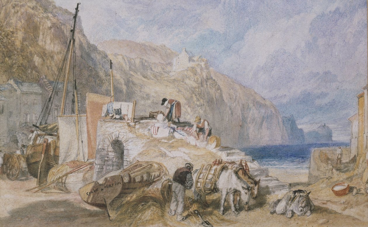 Combe Martin, Devonshire, asi 1824 (akvarel na grafit s perem a černou tuší) od Joseph Mallord William Turner