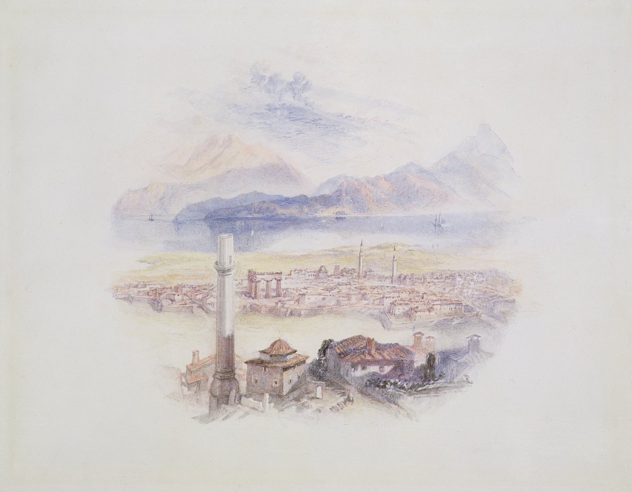 Korint, z Akropole (ilustrace z „Života a díla Byrona“), kolem 1831-32 (wc nad slabou tužkou) od Joseph Mallord William Turner