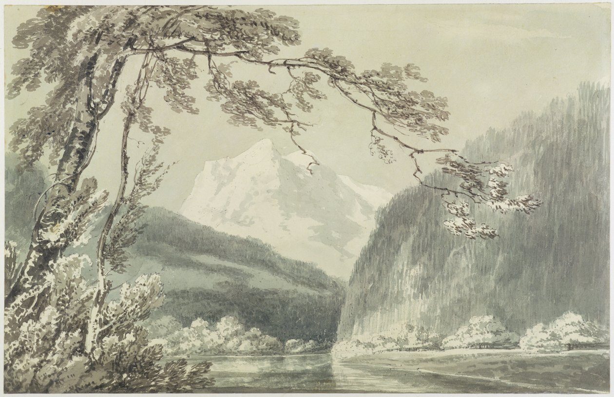 Nedaleko Grindelwaldu, kolem roku 1796 (modrá a šedá barva přes grafit na papíře) od Joseph Mallord William Turner