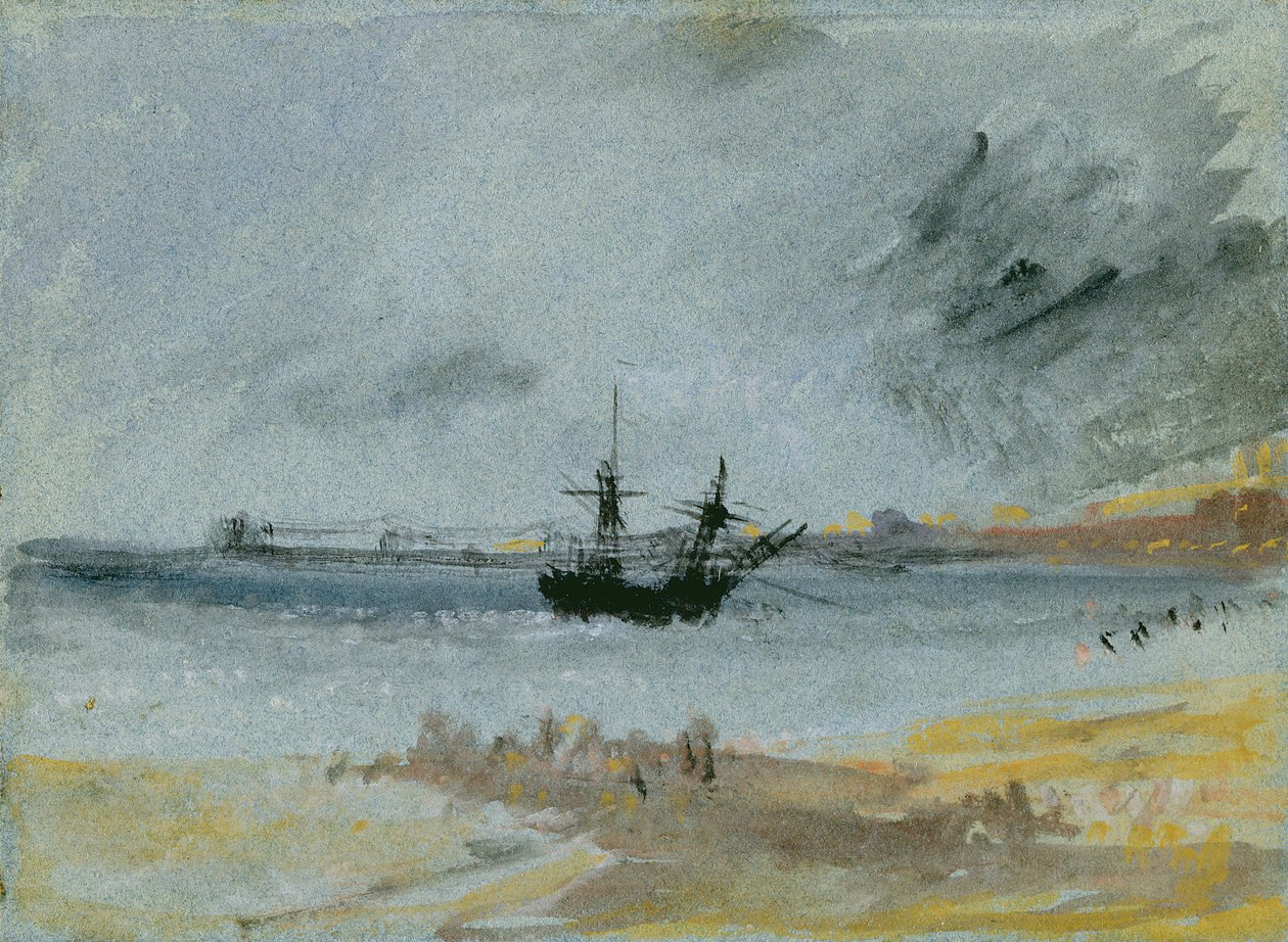 Loď na mělčině, Brighton, 1830 (černý inkoust, čb a tělová barva na papíře) od Joseph Mallord William Turner
