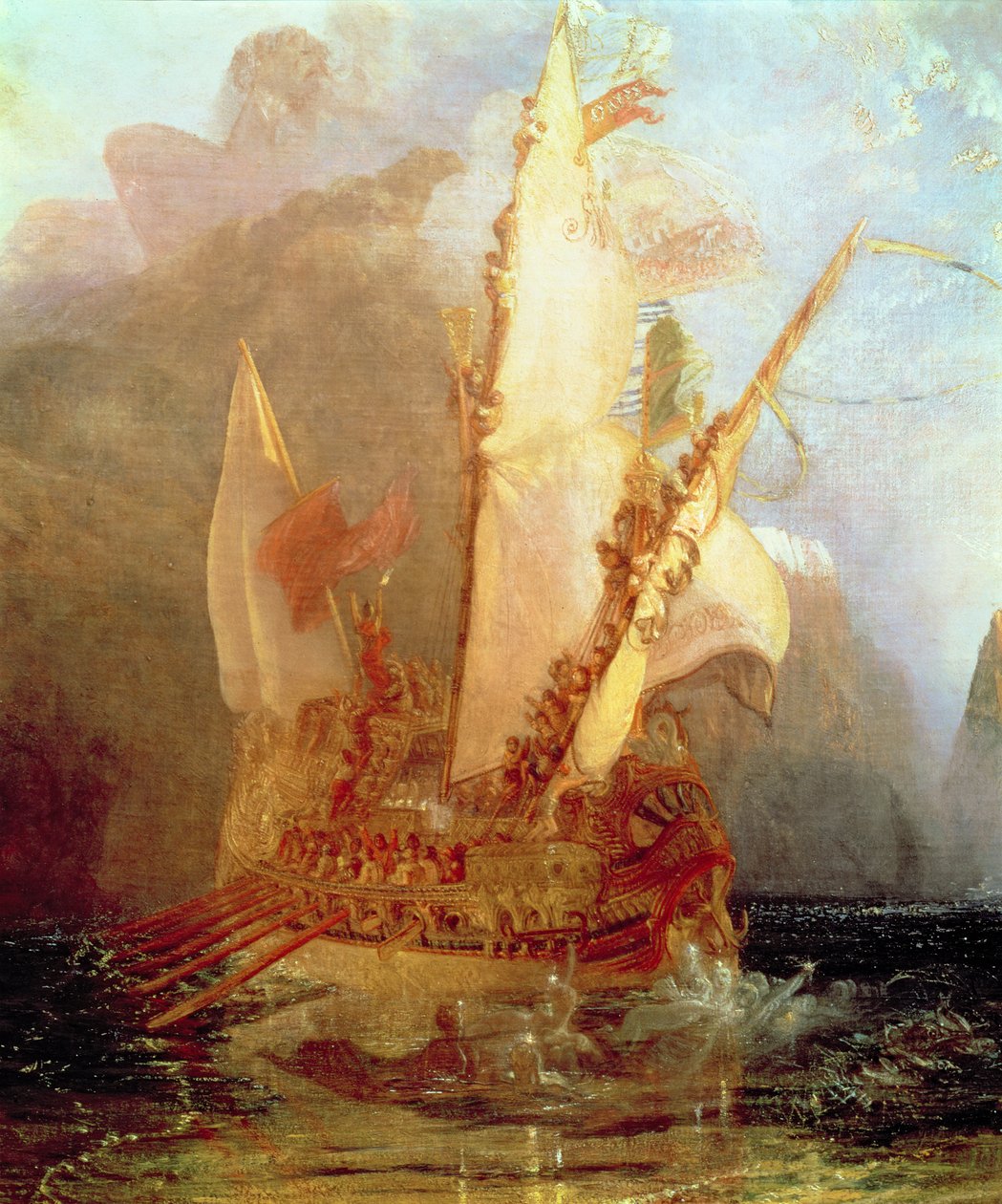 Odysseus se vysmívá Polyfémovi, detail lodi, 1829 (detail z 889) od Joseph Mallord William Turner