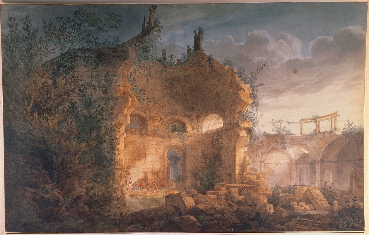 Rotunda Anglické banky v troskách od sira Johna Soanea (wc zvýšená bílou barvou na papíře) od Joseph Michael Gandy