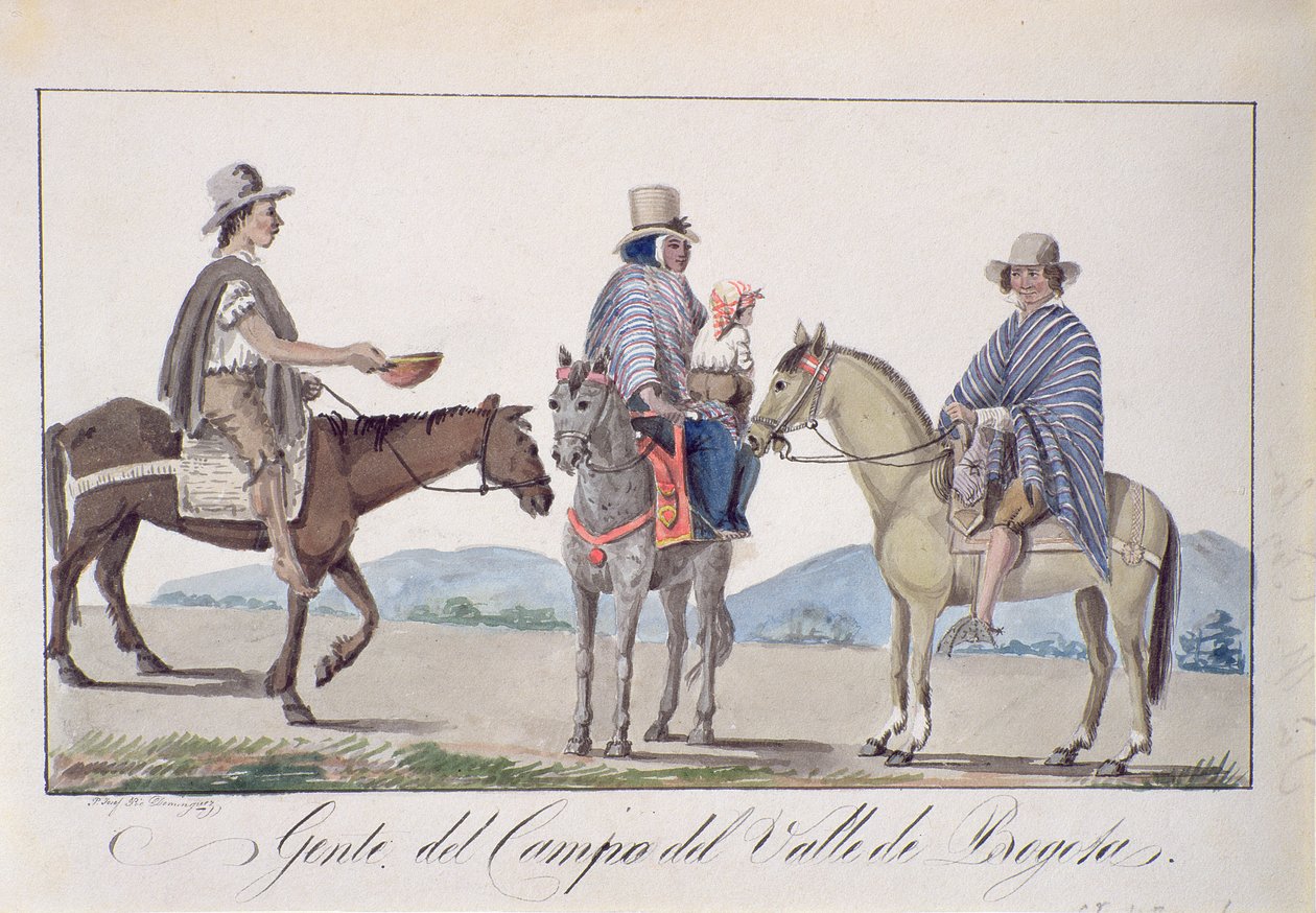 Lidé, z Campo del Valle de Bogota, kolem roku 1840 (wc na papíře) od Joseph Pio Dominguez