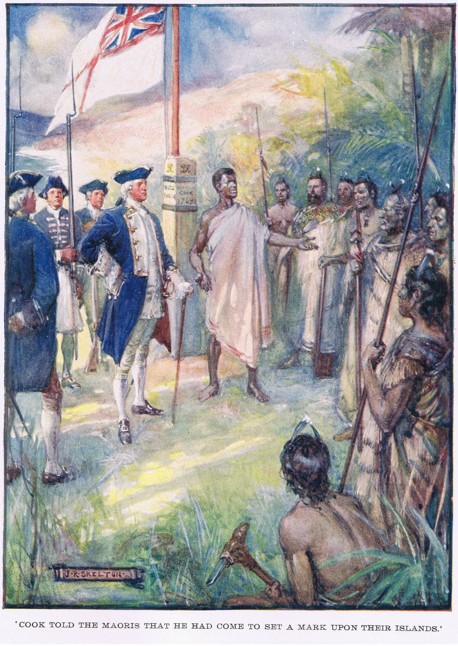 Cook řekl Maorům, že přišel označit jejich ostrovy od Joseph Ratcliffe Skelton