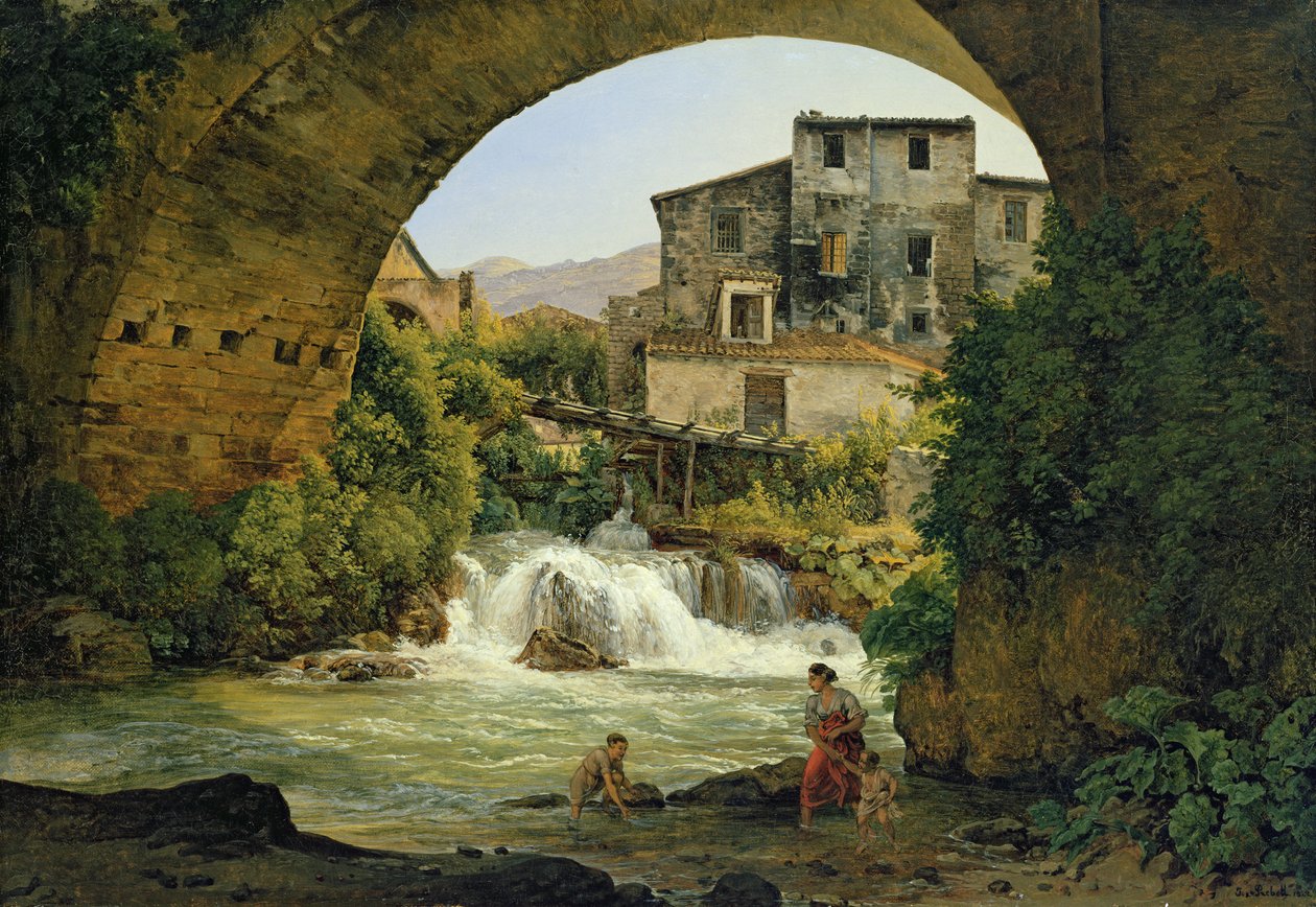 Pod obloukem mostu v Itálii, 1822 od Joseph Rebell