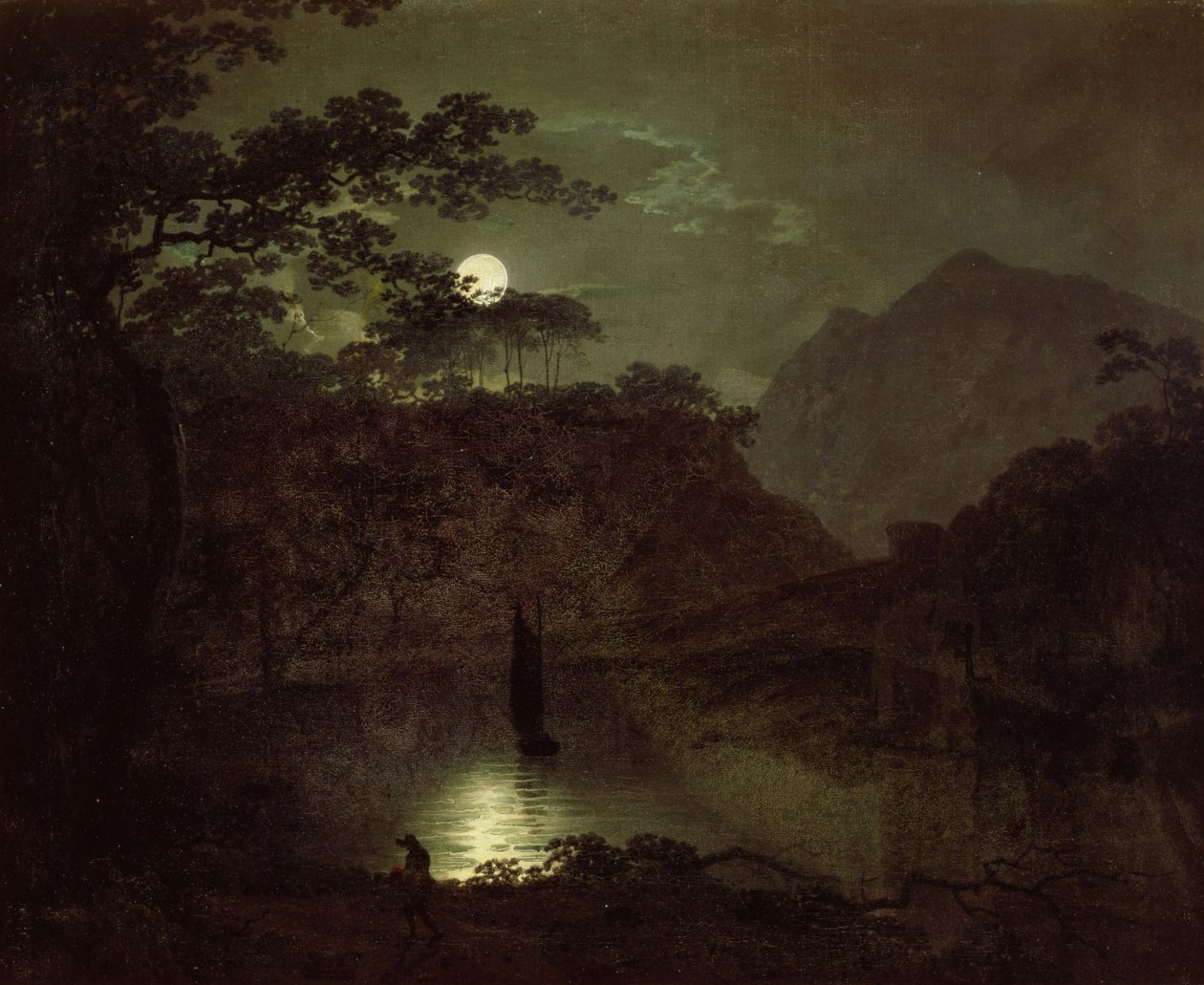 A Lake by Moonlight, c.1780-82 od Joseph Wright of Derby