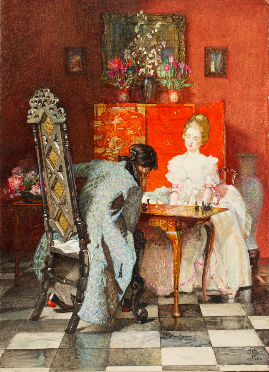 Šachisté aneb Černý na tah, 1920 (kvaš na papíře) od Joseph Walter West