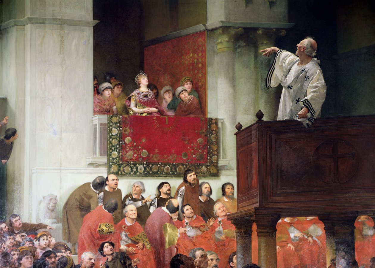 St. John Chrystostomos (asi 347-407) Kázání před císařovnou Eudoxií (asi 404) asi 1880 od Joseph Wencker