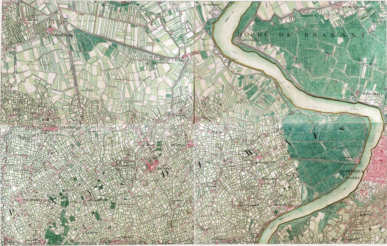 Mapa Antverpy, Belgie od Joseph de Ferraris