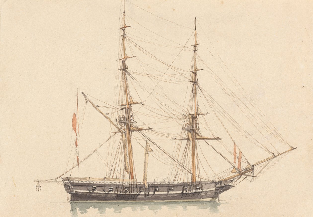 Single Brigantine, plachty svinuté od Joseph Cartwright