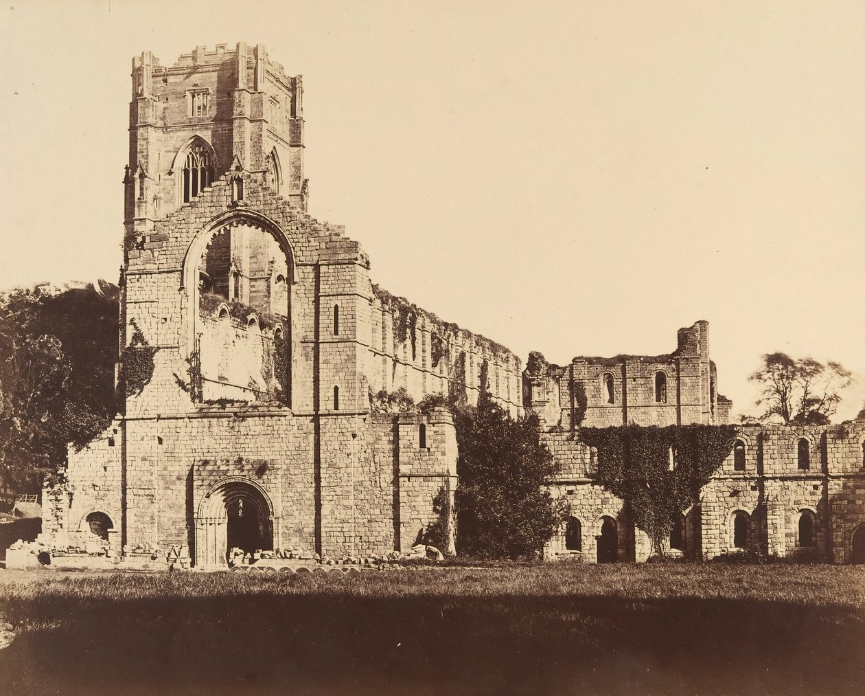 Fountains Abbey. Obecná západní fronta, 50. léta 19. století. od Joseph Cundall
