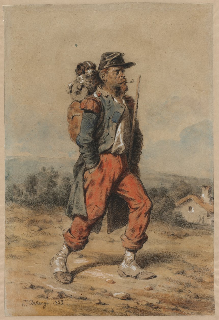 Voják se psem, 1853. od Joseph Louis Hippolyte Bellange