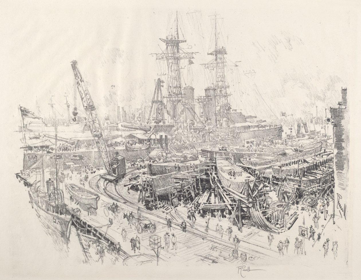 Stavba ponorkových lovců, 1917. od Joseph Pennell
