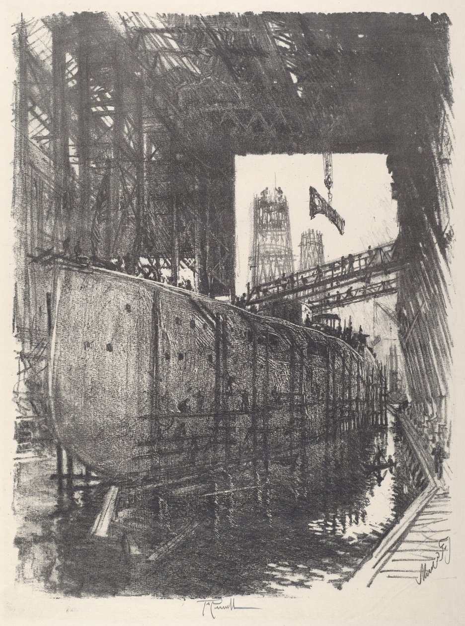 Stavba bitevní lodi, 1917. od Joseph Pennell