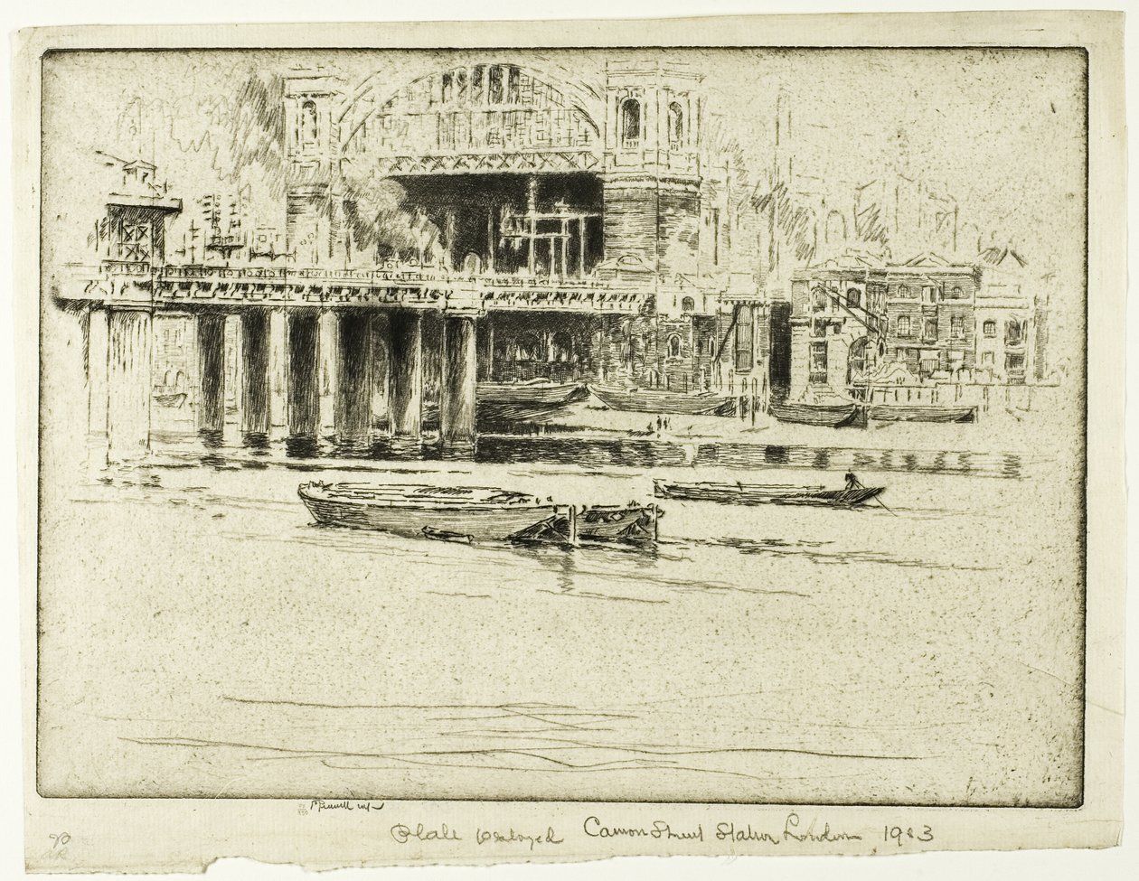 Stanice Cannon Street, od řeky od Joseph Pennell