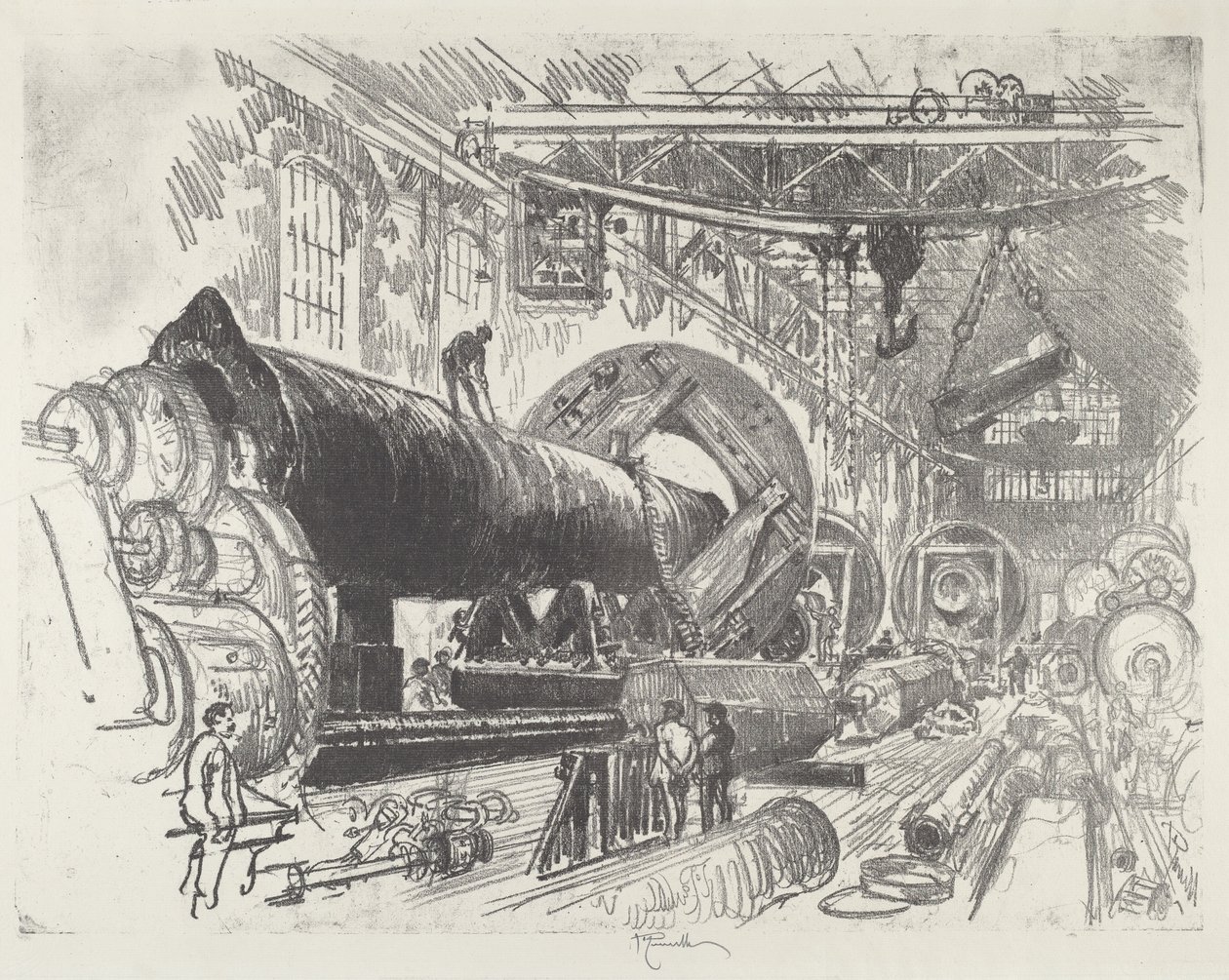 Cutting and Turning a Big Gun, 1916. od Joseph Pennell