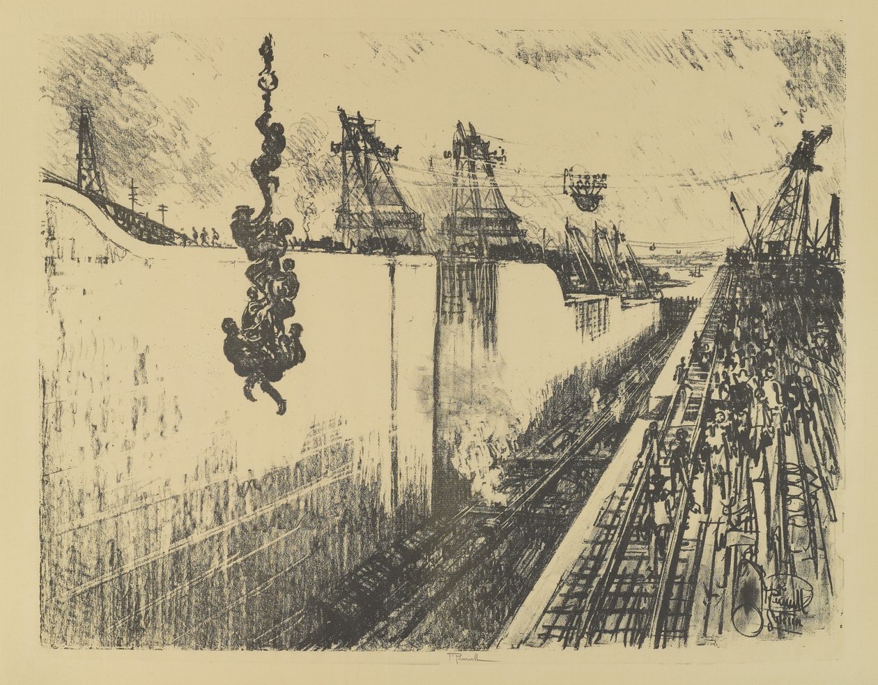 Čas večeře, Gatun Lock, 1912 od Joseph Pennell