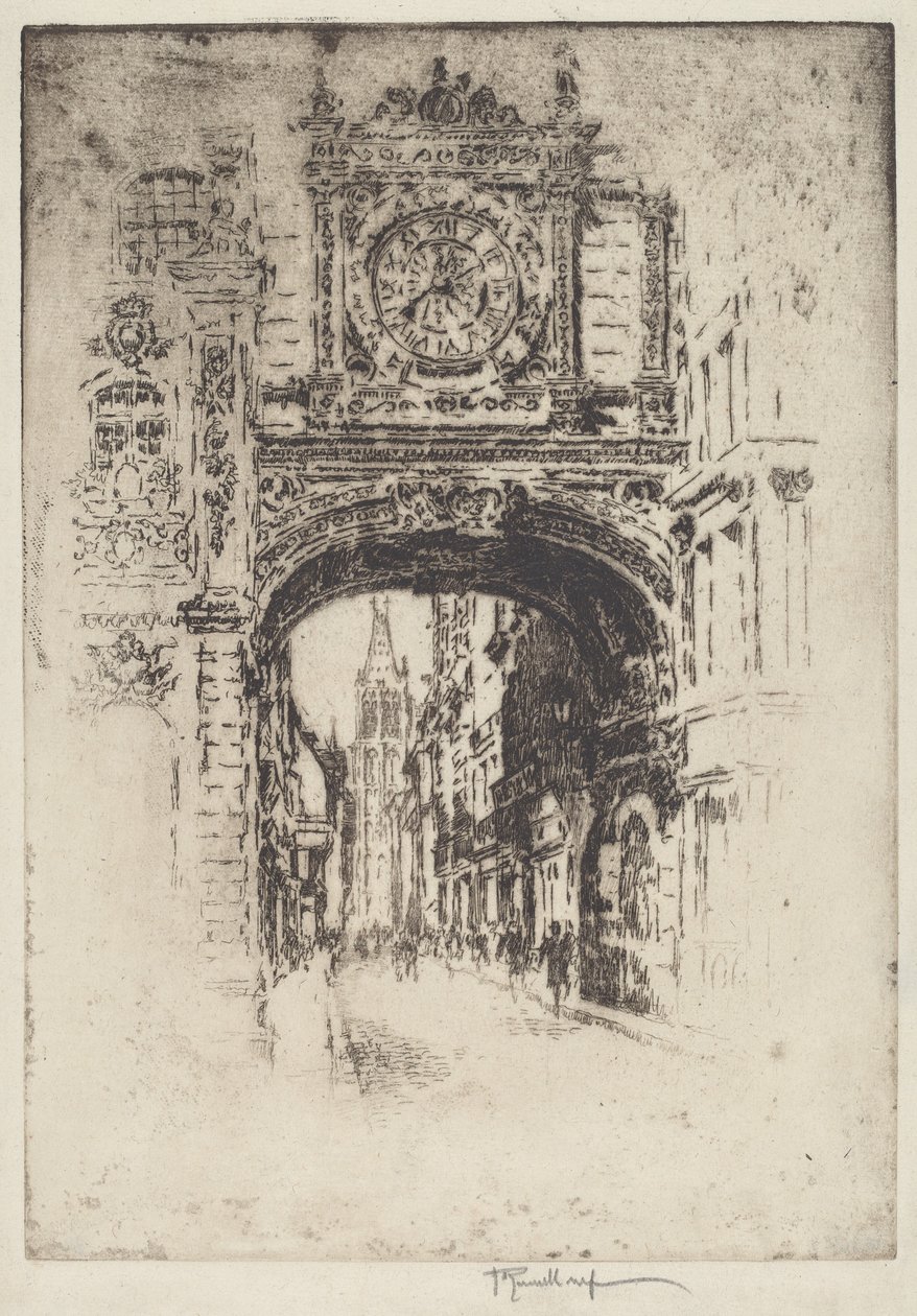 Velké hodiny, Rouen od Joseph Pennell