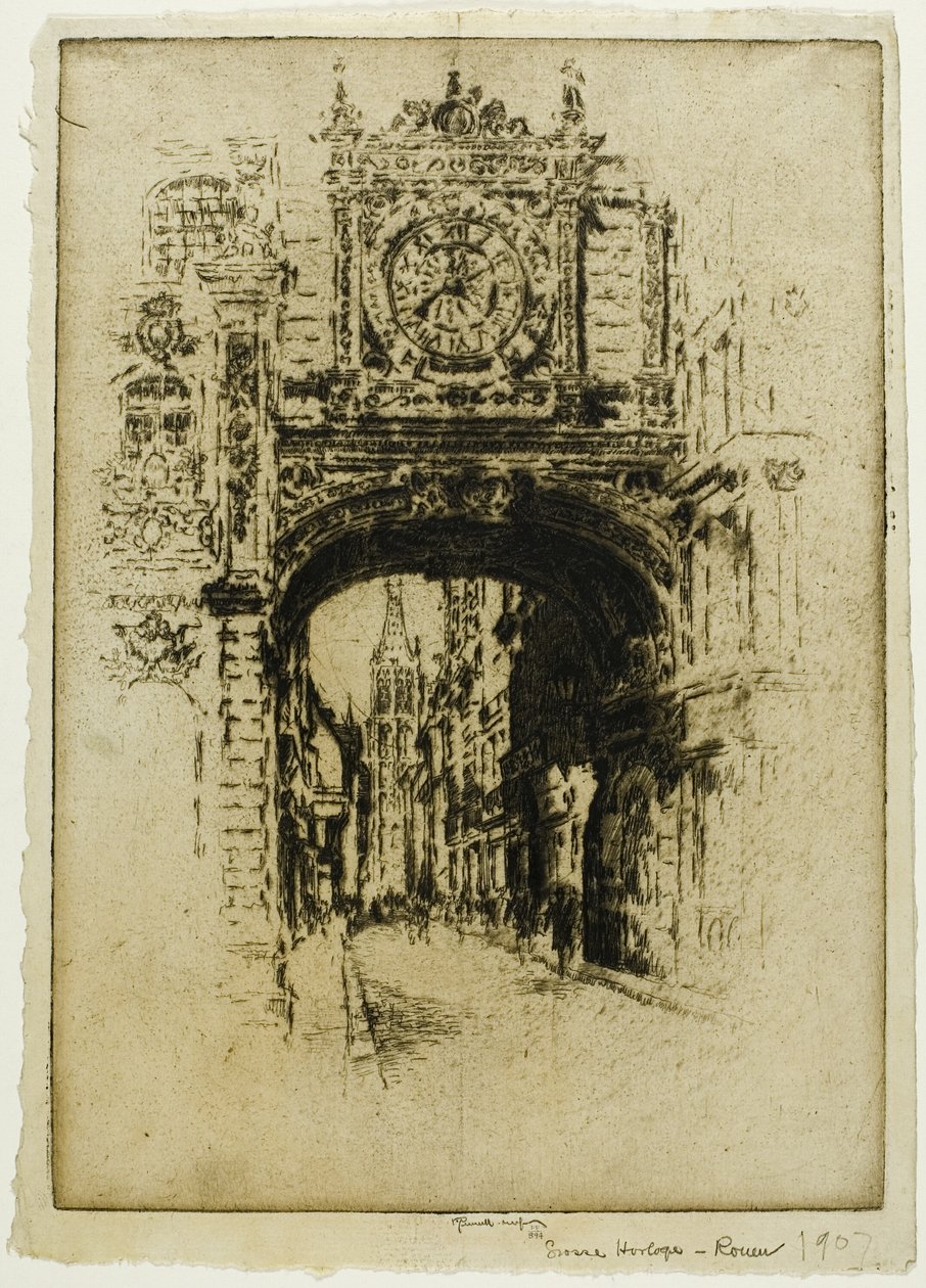 Velké hodiny, Rouen od Joseph Pennell