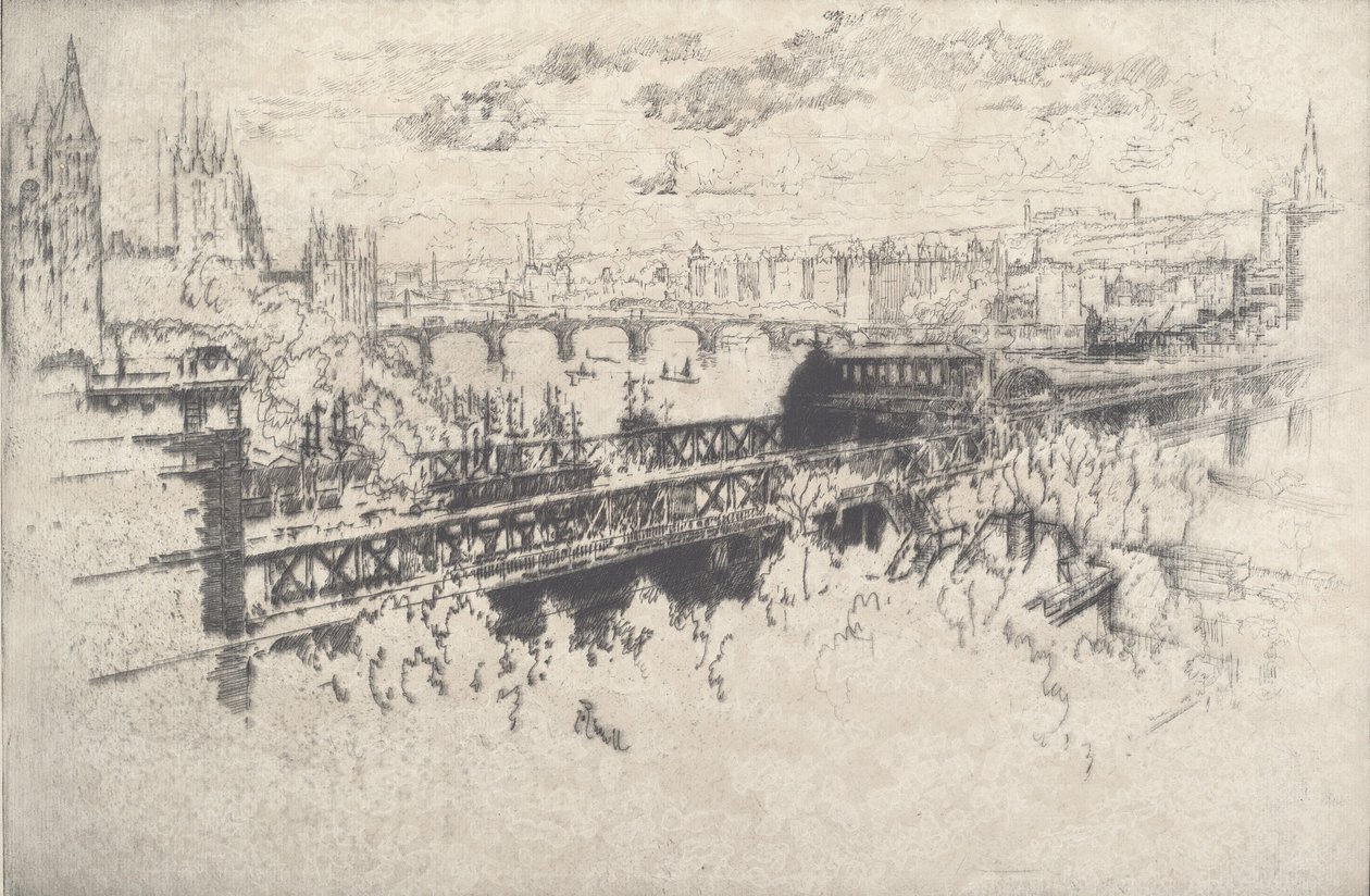 Londýn přes most Charing Cross, 1910. od Joseph Pennell