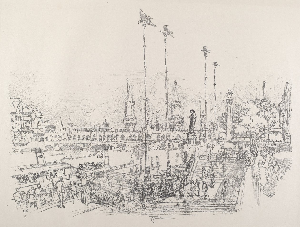 Oberbaum Bridge, Berlín, 1921. od Joseph Pennell