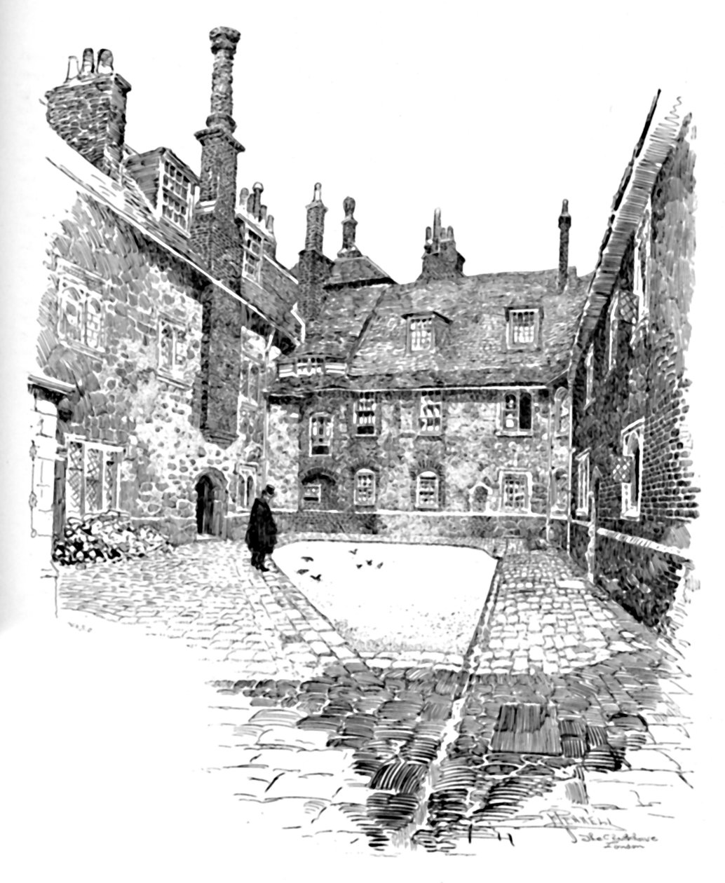 Old Charterhouse: In Washhouse Court, 1886 od Joseph Pennell