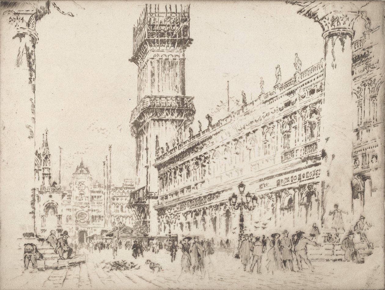 Přestavba Campanile, Benátky, č.II, 1911. od Joseph Pennell