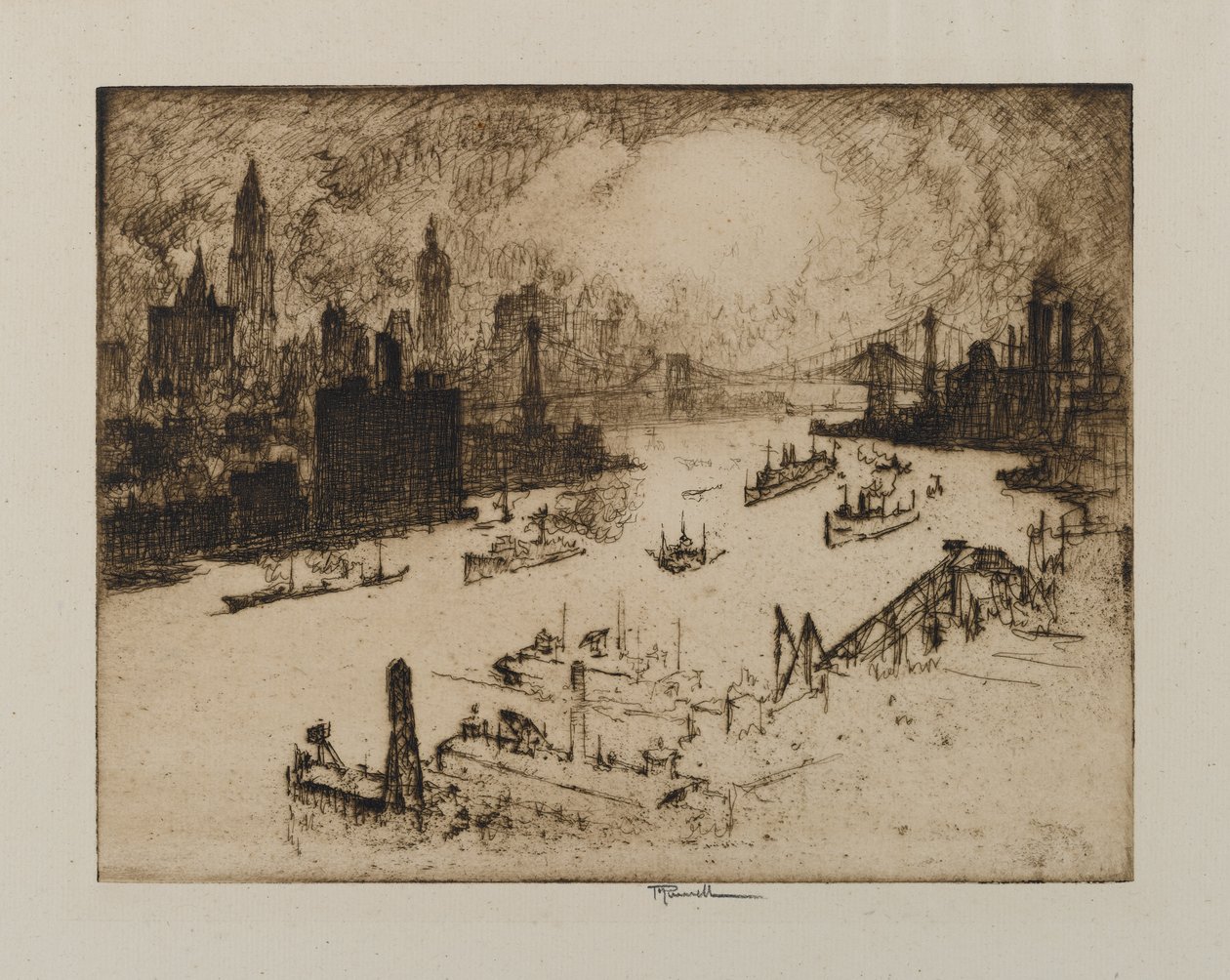 Západ slunce z Williamsburg Bridge, 1915 od Joseph Pennell
