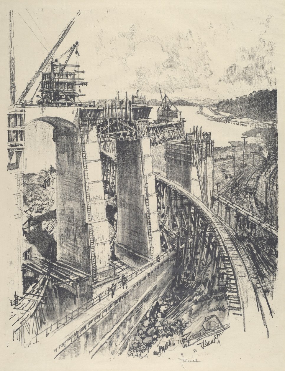 The Approach to Gatun Lock, 1912. od Joseph Pennell