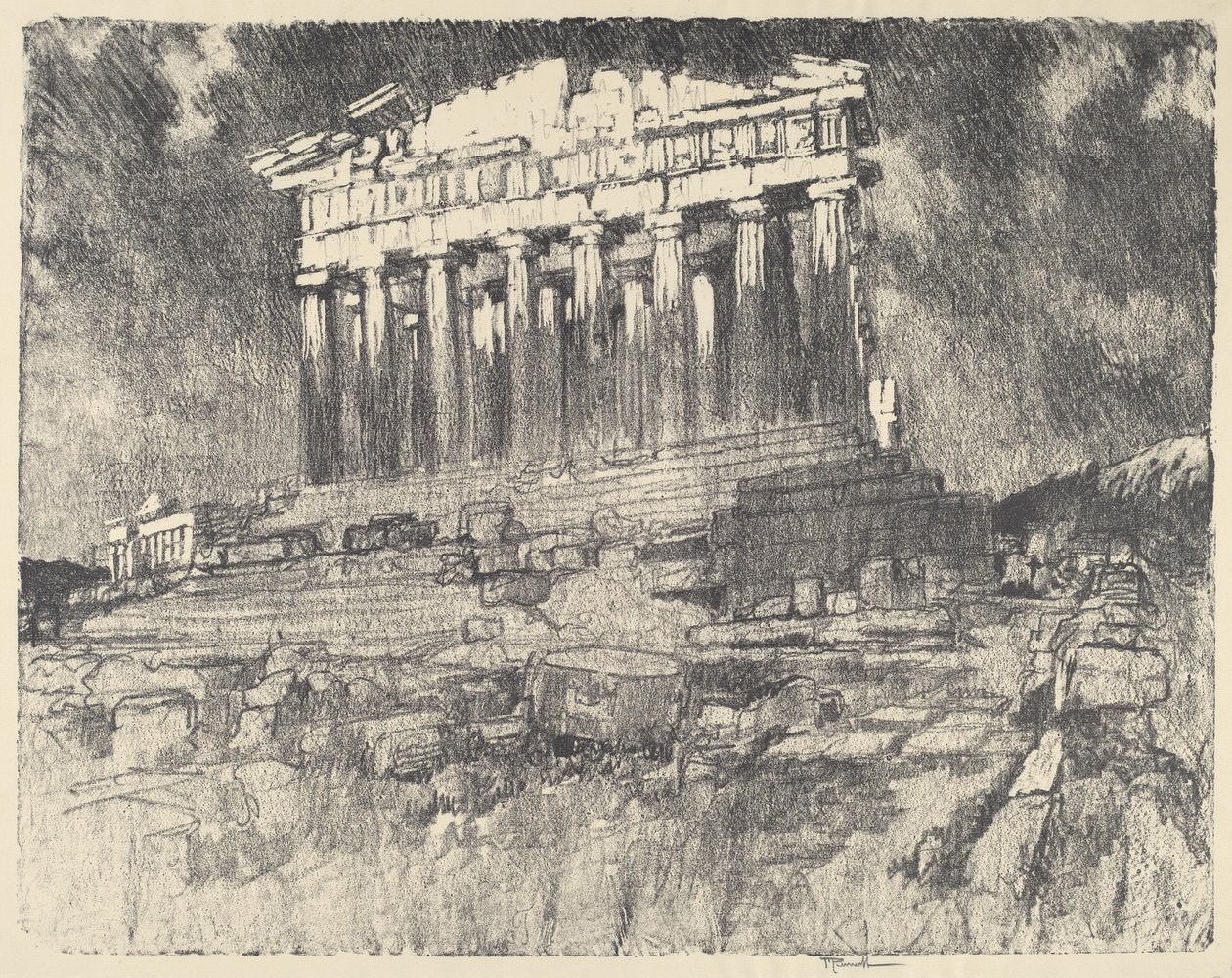 Fasáda Parthenonu, západ slunce od Joseph Pennell