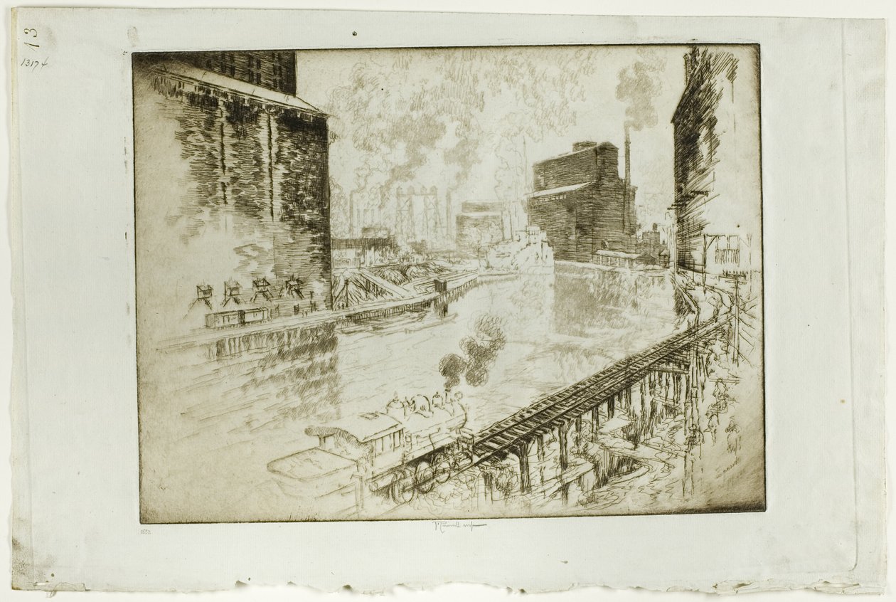 The Grain Elevators, Chicago od Joseph Pennell