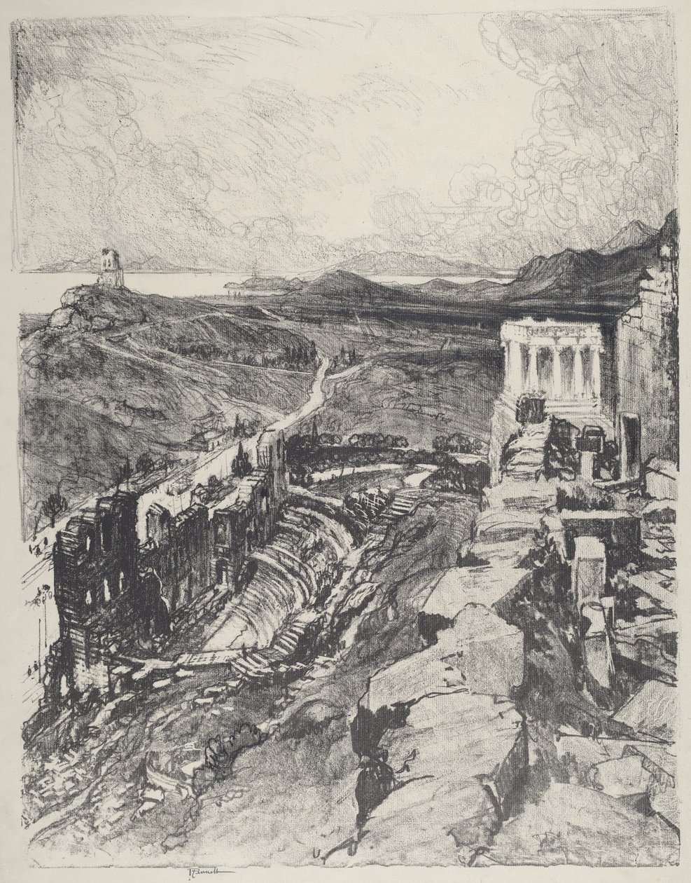 Odeon, Atény, 1913. od Joseph Pennell