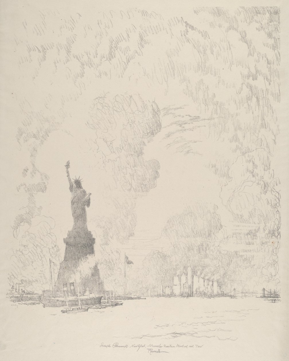 Socha, New York Bay od Joseph Pennell