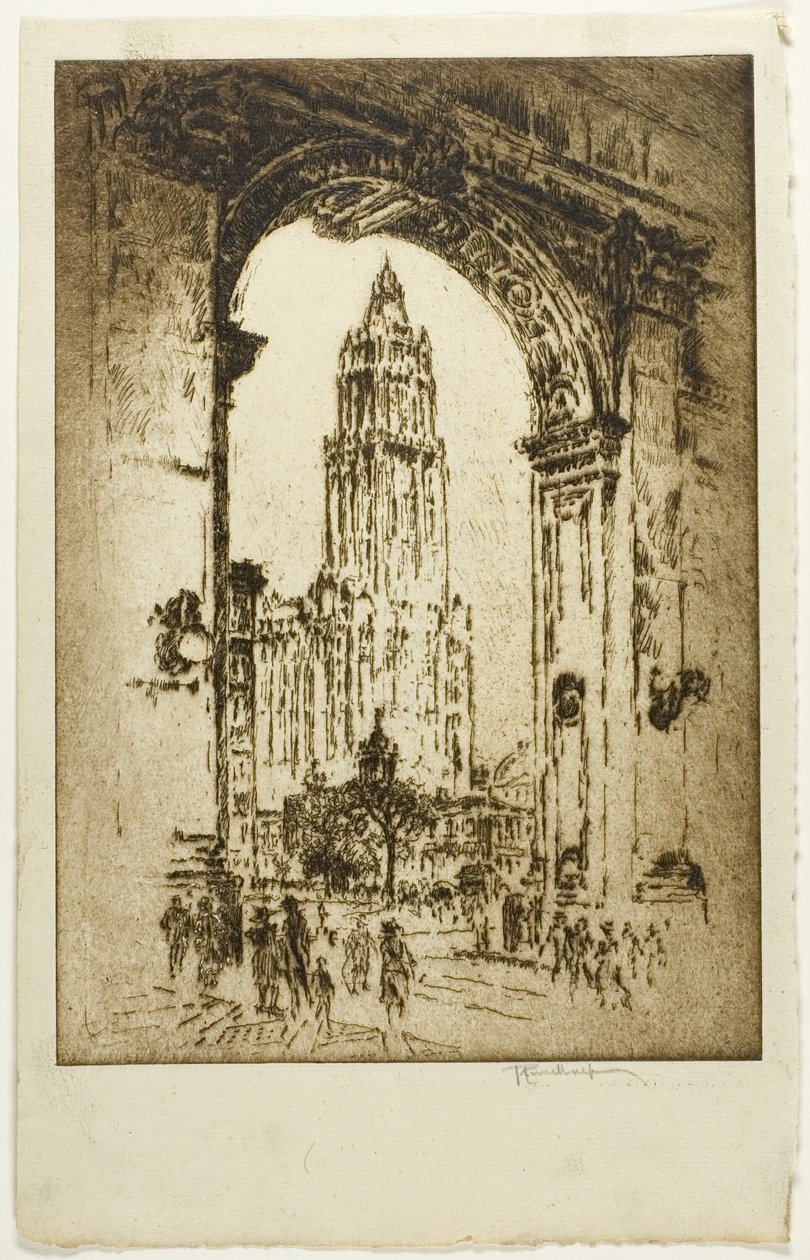 Woolworth přes Arch od Joseph Pennell